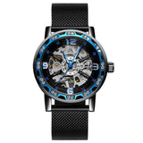 Forsining Men’s Skeleton Mechanical Watch – Rhinestone Dial, Mesh Strap