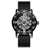 Forsining Men’s Skeleton Mechanical Watch – Rhinestone Dial, Mesh Strap