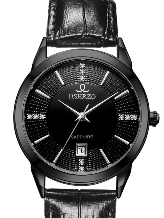 Oshrzo Women’s Elegant Black Quartz Watch – With Leather Strap & Calendar Dial