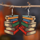 3D Wooden Book Earrings for Women – Asymmetrical Graduation Statement Jewelry