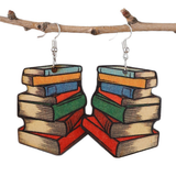 3D Wooden Book Earrings for Women – Asymmetrical Graduation Statement Jewelry