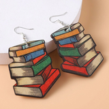 3D Wooden Book Earrings for Women – Asymmetrical Graduation Statement Jewelry