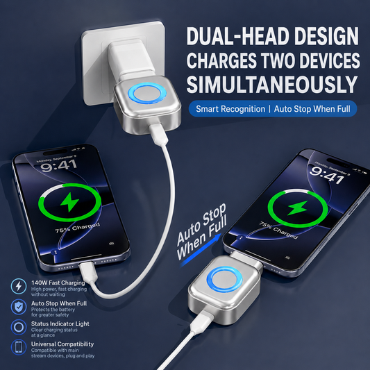 140W Fast Charging Adapter – Intelligent Auto Power-Off Hub with Overcharge Protection