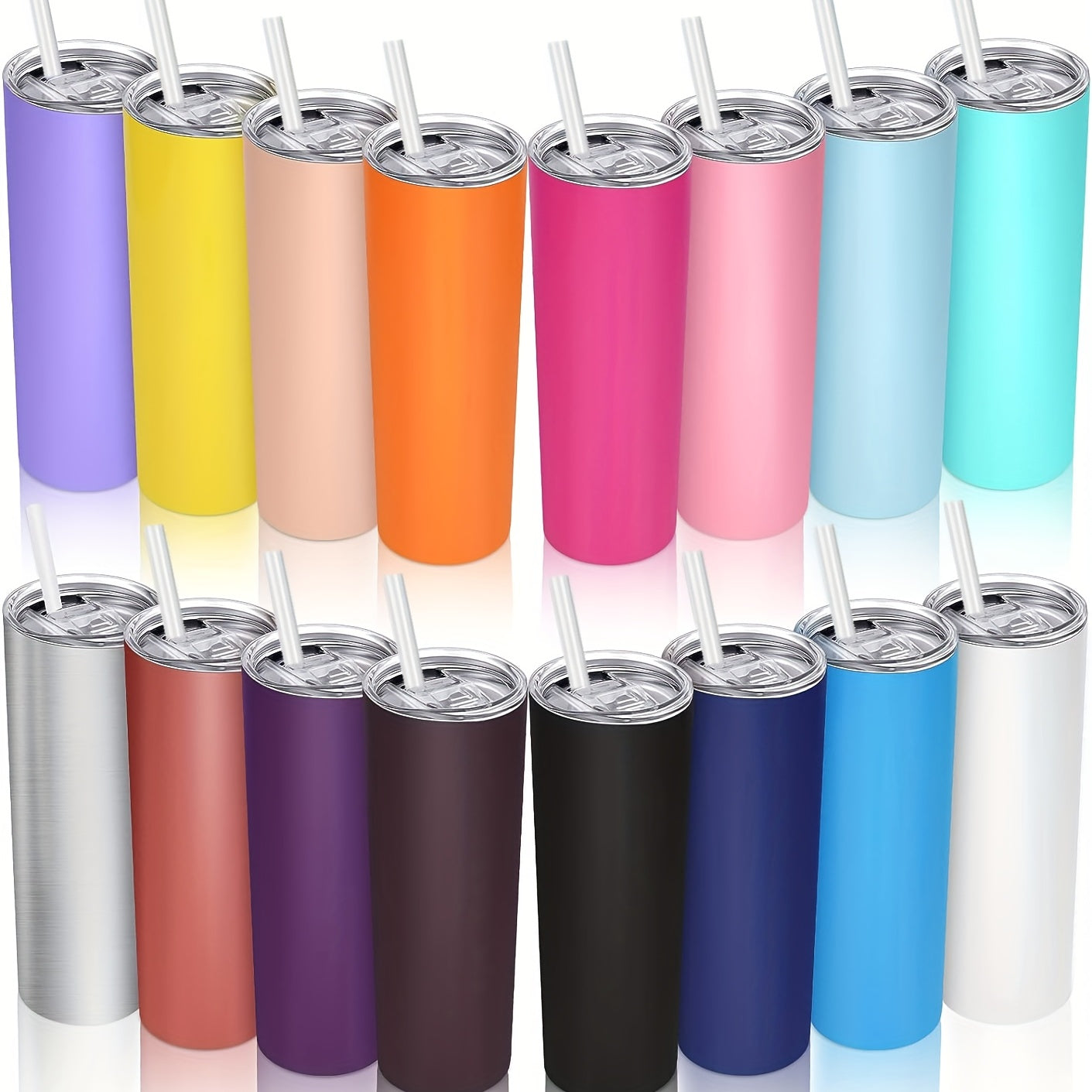 1pc Skinny Tumbler 20oz Stainless Steel Double Wall Water Bottle Vacuum Insulated Slim Cup With Lid Straw