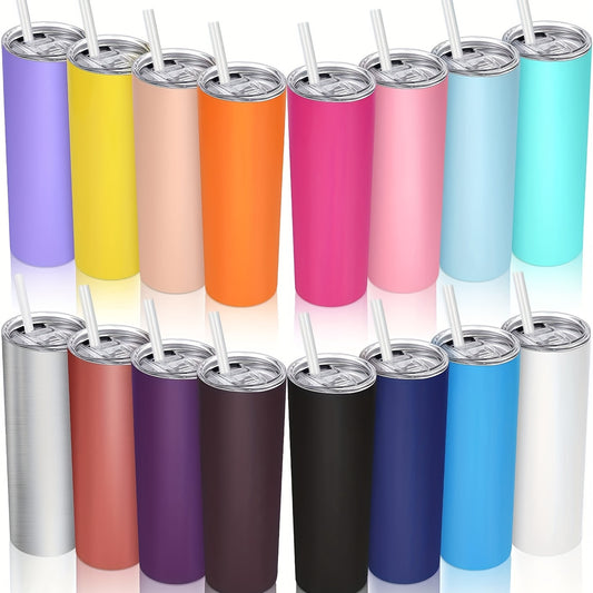 1pc Skinny Tumbler 20oz Stainless Steel Double Wall Water Bottle Vacuum Insulated Slim Cup With Lid Straw