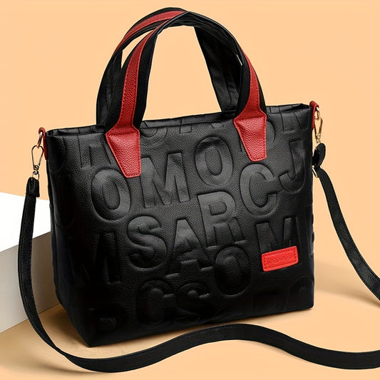 Vibrant Fashion Handbag  Stylish Letter Pattern Design Convenient Crossbody Strap Comfortable Shoulder Bag Style Practical Office Work Purse  EyeCatching Color Contrast Design Designed for Women