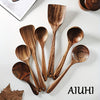 7pcs Natural Teak Wooden Spoons for Cooking  NonStick Spatula Set with Comfortable Grip  Perfect for Back to School Supplies