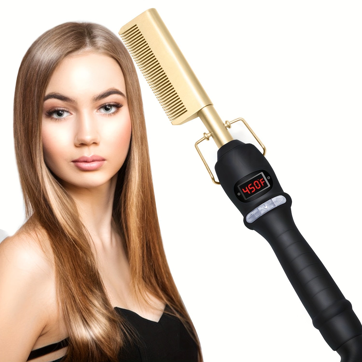 Hot Comb Electric Digital Display Hot Comb Professional High Heat Ceramic Hair Press Comb Multifunctional Copper Hair Straightener For Thick Hair