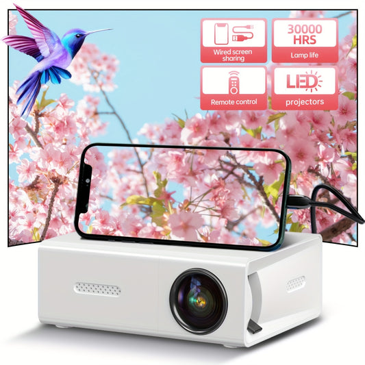 Mini Portable Projector Home Theater Movie Projection gift recommendation supports wired connection and smartphone screen sharing suitable for Indoor Outdoor Gaming Camping And Office Use