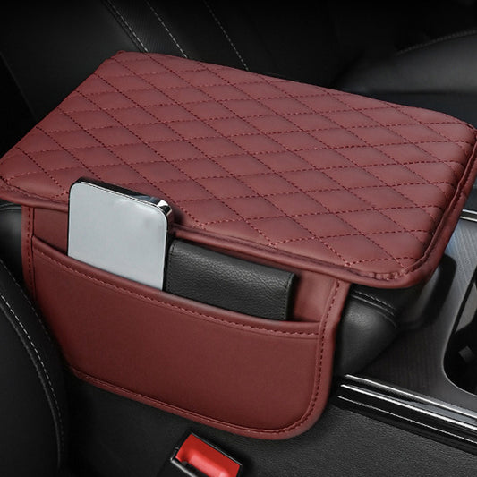 Pu Leather Car Armrest Cover With Side Pockets  Sleek Center Console Protector For Phones  Cards Interior Accessory