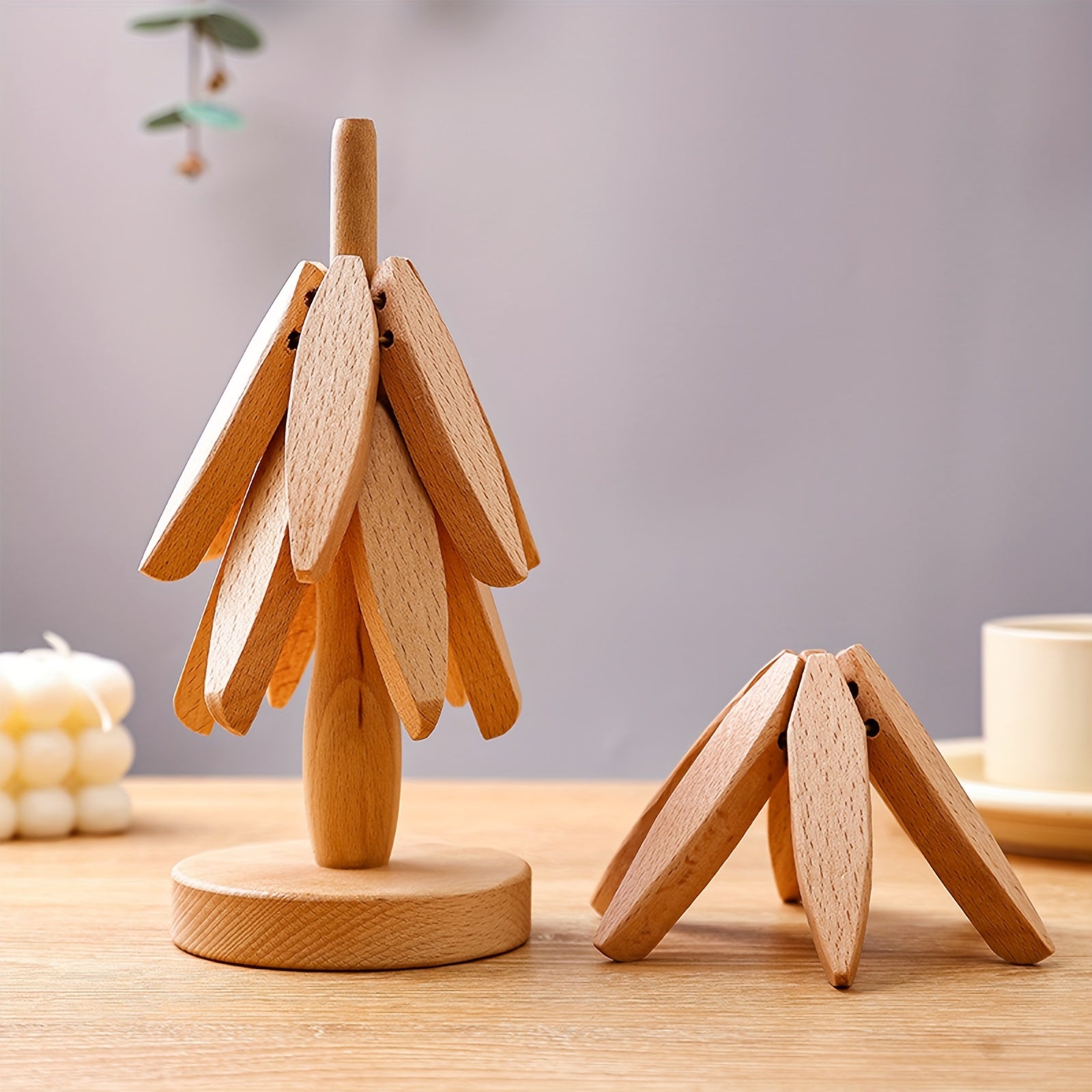 3pcs Wooden Coaster Set With Tree Design  NonSlip HeatResistant Table Mats For Kitchen  Dining Decor