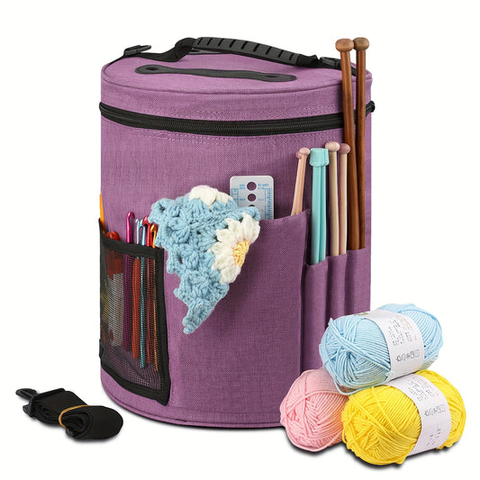 Large Capacity Crochet Tote Bag  Durable Lightweight Yarn Storage with Front Pocket for Knitting Needles Hooks  Organized  Neat