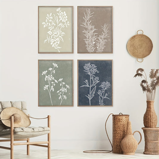 4pcs LargeScale Vintage Abstract Canvas Posters  Stunning Flower Plant Wall Art with Modern Simple Designs NordicInspired Prints for Bedroom Home Office Living Room Decoration  Frameless HighQuality Indoor Use Only