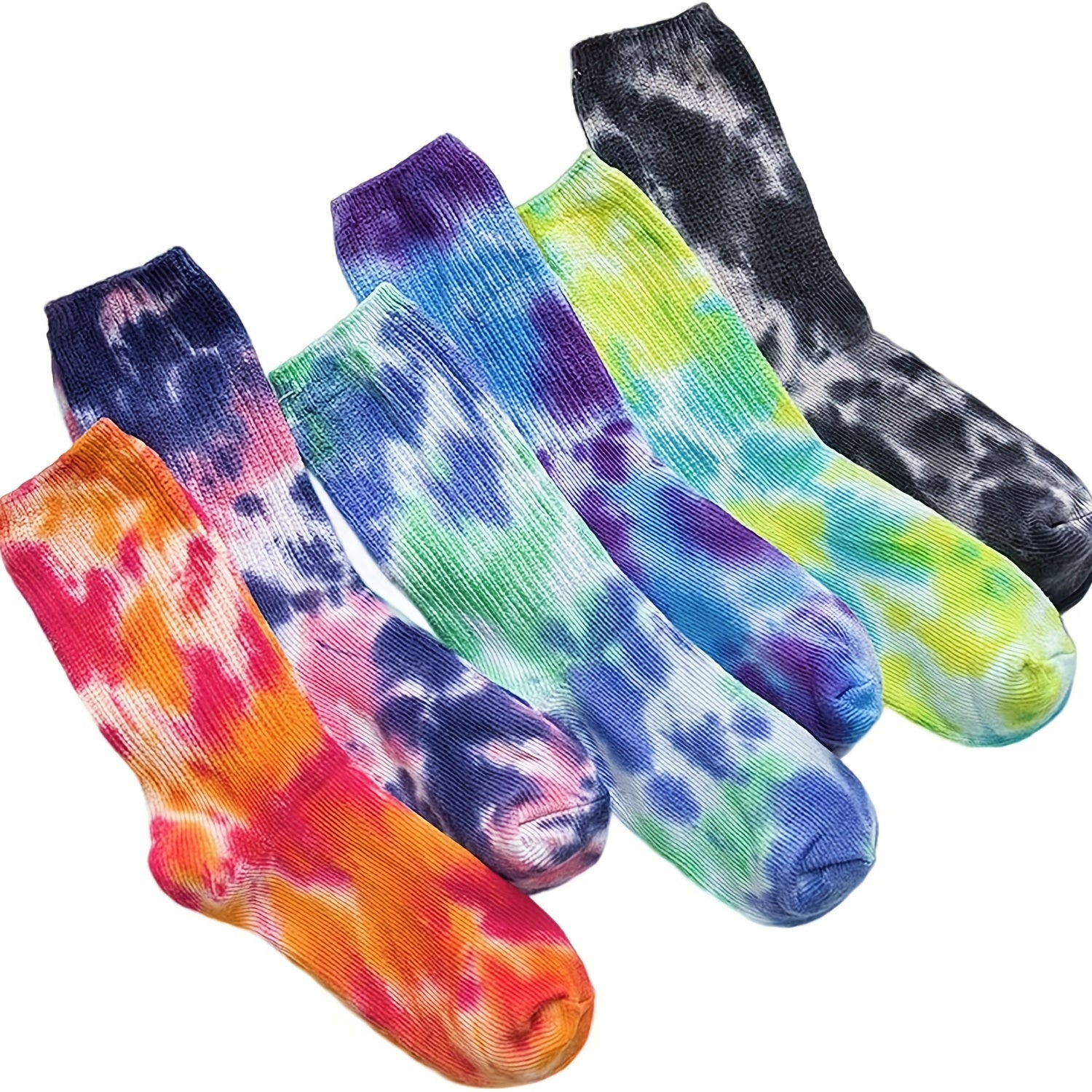 7 Pairs of Tie Dye Crew Socks Fashionable Mid Tube Socks HipHop Street Style Socks MenS And WomenS Neutral Socks Spring And Summer Sports Travel Socks