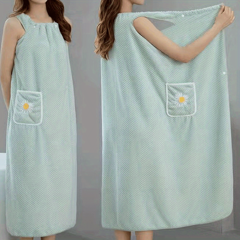 Soft Coral Fleece Towel Super Absorbent Light Blue Coral Fleece Bath Towel  ExtraLong Soft  Durable Machine Washable with Daisy Pocket for Bathroom Use Robe Wear