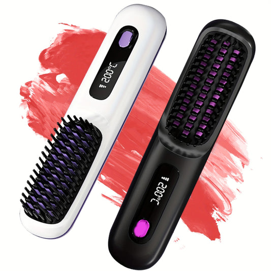 Cordless Hair Straightener Brush Portable Negative Ion Hot Comb USB Rechargeable Fast Heating 3 Temp Settings AntiScald For Travel Daily Use Gifts For Women