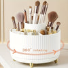360 Rotating Makeup Organizer  1pc Plastic Cosmetic Storage with 5 Compartments  MultiFunctional Holder for Brushes Lipsticks Skin Care Products and Stationery  Durable Unscented Desk Caddy with Luxury Stripe Design