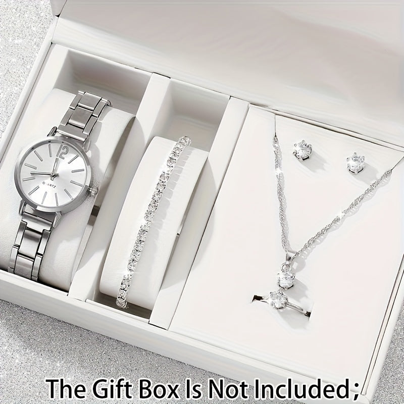 6pcsset Womens Watch Minimalist Fashion Quartz Watch Analog Stainless Steel Wrist Watch  Jewelry Set Gift For Mom Her