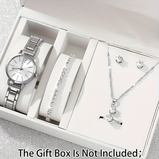 6pcsset Womens Watch Minimalist Fashion Quartz Watch Analog Stainless Steel Wrist Watch  Jewelry Set Gift For Mom Her