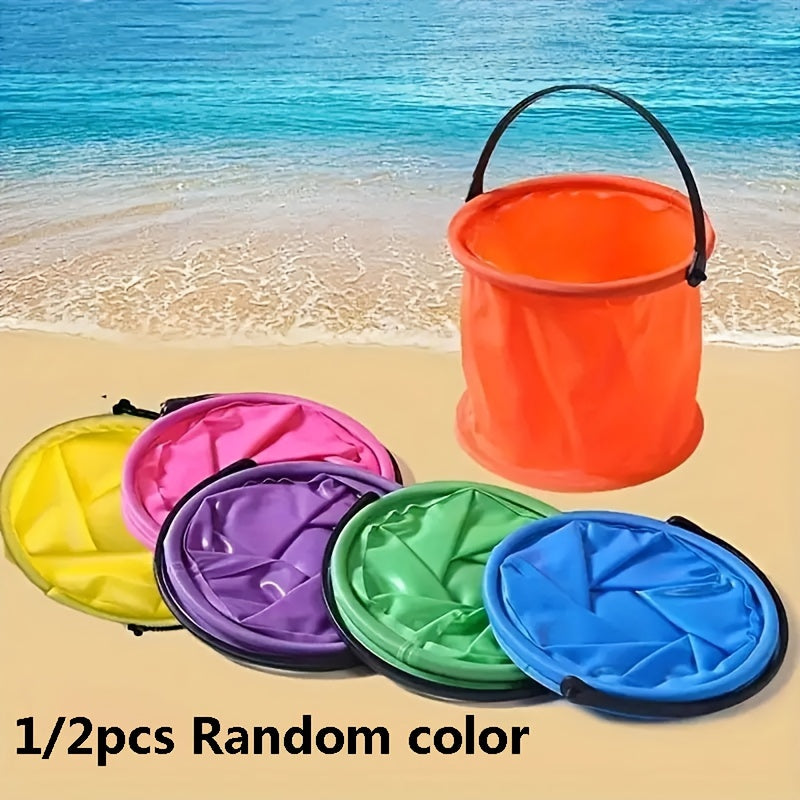 12 Mini Folding Beach Bucket  Perfect for Beach and Water Games Durable PVC Multipurpose Outdoor Garden Watering Washing Camping Travel Beach Picnic Random Color
