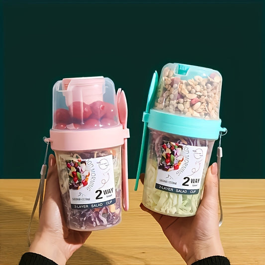2in1 Portable Salad Cup Container Set with Dressing Holder and Fork  BPAFree Plastic Hand Wash Lightweight Rectangular Water Bottle Set for Yogurt Cereal Overnight Oats Snacks Pack of 1