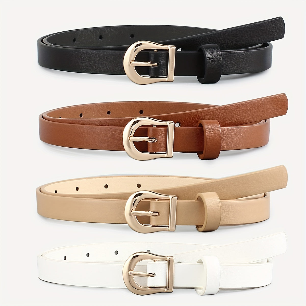 Timeless 4Piece Womens Belt Set with Golden Buckles  Versatile Classic Solid Color Perfect for Casual to Formal Wear