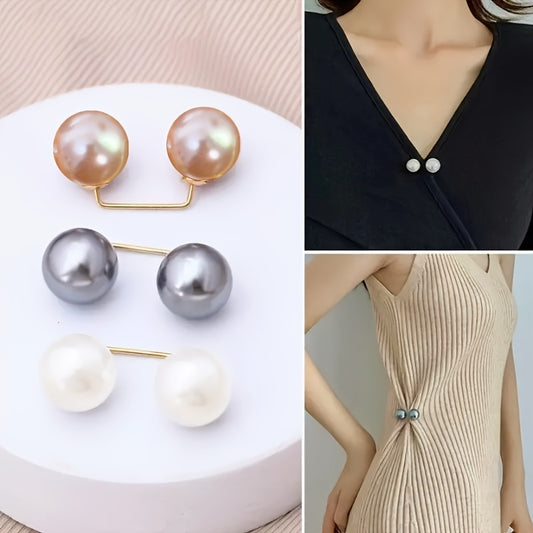 3pcs Pearl Brooch Pins  AntiSlip Safety Pin for Effortless Dress Waist Cinching Collar Adjusting Scarf Securing  Fashion Accessories with 043in Imitation Pearls Button for Elegant Outfit
