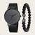 2pcs Mens Simple Casual Roman Scale Mesh With Quartz Watch Dumbbell Bracelet Set Ideal choice for Gifts