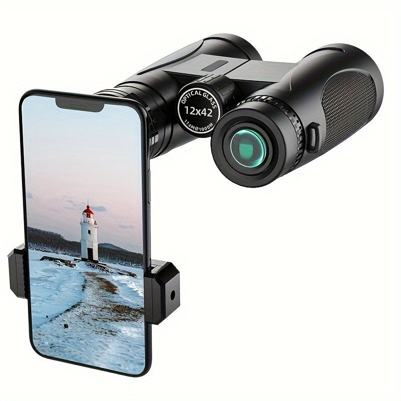 12x42 HighPower Binoculars  Waterproof Compact LowLight Night Vision HighDefinition Large Field of View  Ideal for Bird Watching Hunting and Outdoor Adventures with Phone Adapter