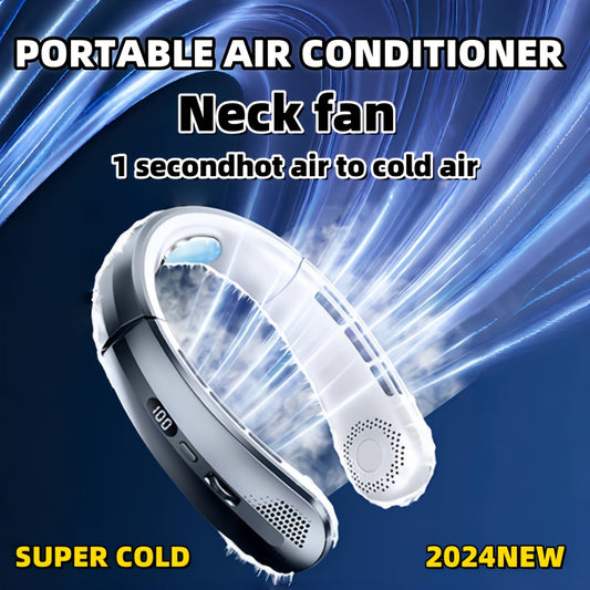 Adjustable Portable Neck Fan Dual Cooling Personal Fan Ergonomic Design 100Speed Variable Control 3D MultiAngle Airflow Quiet High Power Motor Long Battery Life LED HD Display TYPEC Fast Charging Ideal for Home Office Outdoor Leisure Gifts