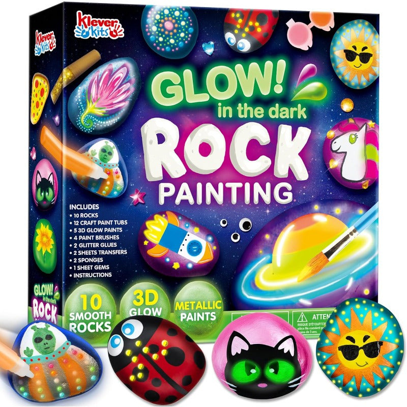 GlowinTheDark Rock Painting Kit for Kids Ages 612  NonToxic Art Supplies with Gemstone Stickers  Creative Crafts Gift Outdoor Activity Toys for Boys Girls Birthday Party Favors