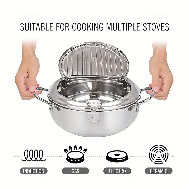 1pc Jumi JapaneseStyle Tempura Deep Fryer  Stainless Steel Frying Pan with Builtin Thermometer for Precise Temperature Control  Ideal for Frying Beef Patties Sesame Fry Bag Fried Chicken Willow and More Delicious Dishes