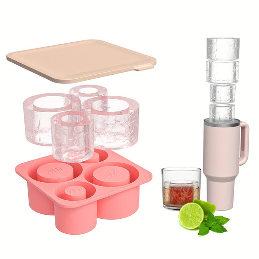 1pc Silicone Ice Cube Tray for 40oz  30oz Sports Water Bottles 4Cavity Large Cylindrical Ice Mold with Lid  Fits Multiple Tumblers BPAFree Ice Maker Accessory for All Beverages