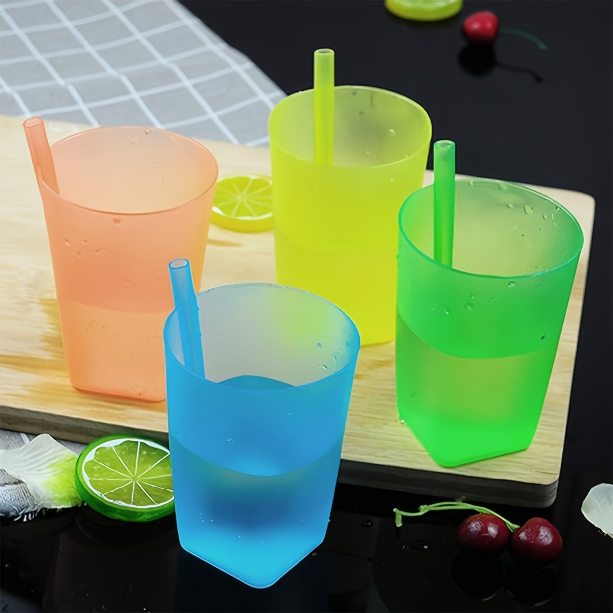 4pcs Integrated Straw Cup for Summer Suitable for Students Ideal for Juice Festive Gatherings Parties And Outdoor Use Portable Water Cup with a Capacity of 360 Milliliters