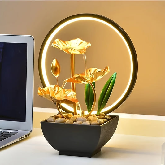 Mini USB Powered Tabletop Fountain with Natural Rocks LED Ring Lights and Soothing Water Sounds  Perfect for Home and Office Decor Holiday Gifts and Relaxation