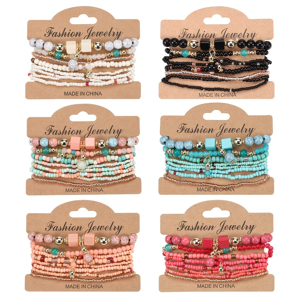 Vibrant Colorful Resin Beaded Bohemian Stackable Bracelet  Adjustable Hand Jewelry Accessories for Daily Occasions  Perfect for Boho Chic Style Lovers
