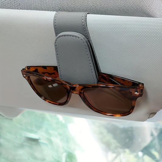 Convenient Eyeglasses Hanger Installed With A Magnetic Clip Sunglasses Holder For Car Sun Visor Artificial Leather Eyeglass Hanger Clip With Ticket Card Holder