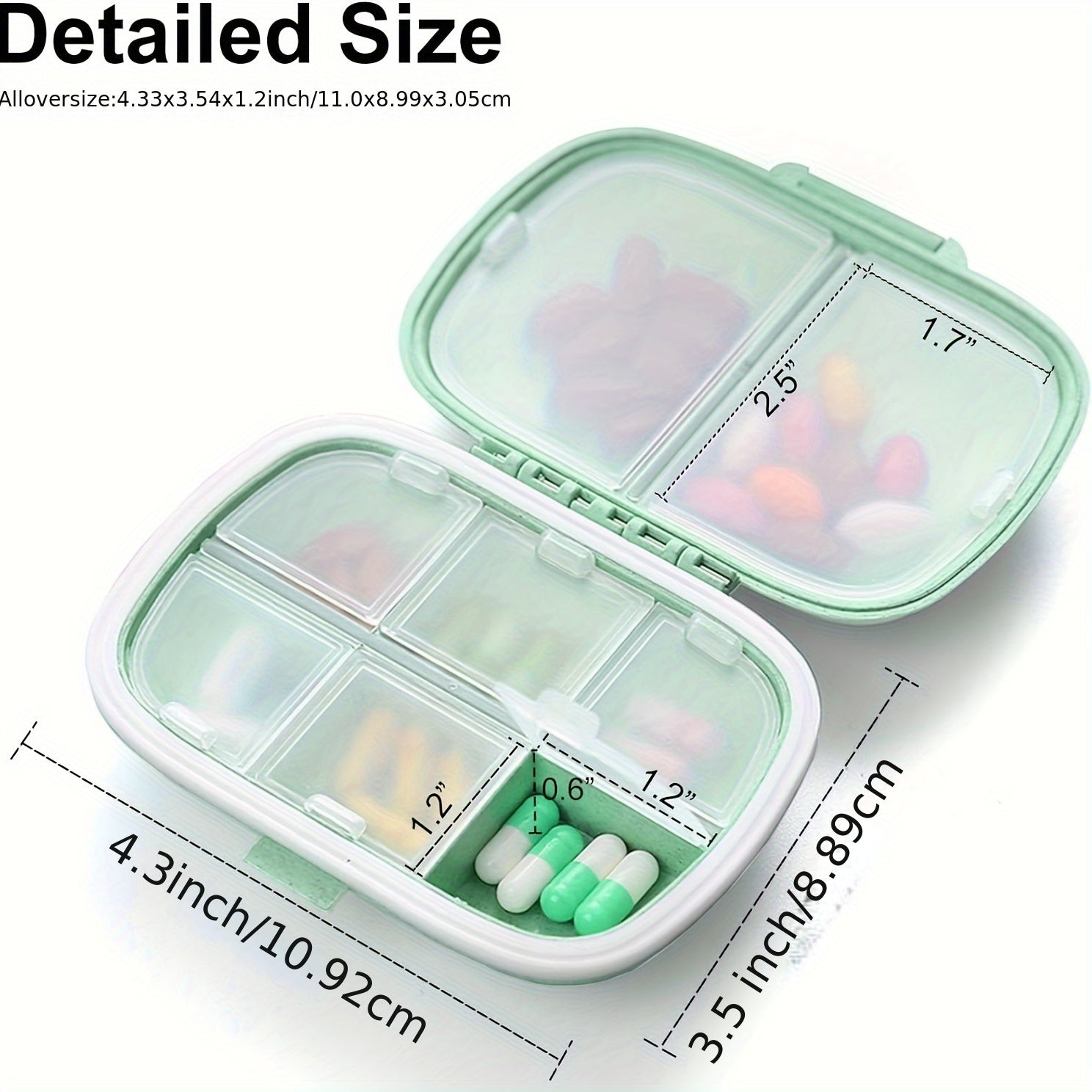 1PC 8Compartment Sealed Pill Organizer  Airtight MoistureProof Storage  Portable  Divided for Travel Medication
