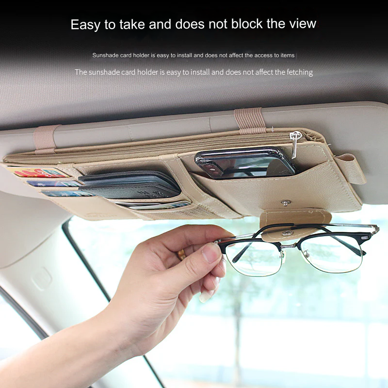 PU Leather Car Sun Visor Organizer – Card and Glasses Holder