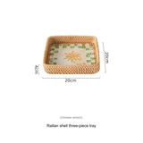 Natural Rattan Shell Tray Set - 3-Piece Square Fruit & Snack Storage