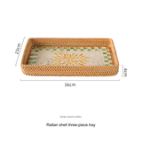 Natural Rattan Shell Tray Set - 3-Piece Square Fruit & Snack Storage