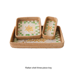 Natural Rattan Shell Tray Set - 3-Piece Square Fruit & Snack Storage