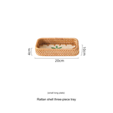 Natural Rattan Shell Tray Set - 3-Piece Square Fruit & Snack Storage