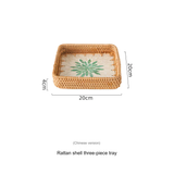 Natural Rattan Shell Tray Set - 3-Piece Square Fruit & Snack Storage