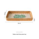 Natural Rattan Shell Tray Set - 3-Piece Square Fruit & Snack Storage