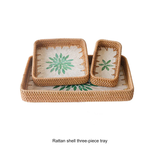 Natural Rattan Shell Tray Set - 3-Piece Square Fruit & Snack Storage