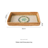 Natural Rattan Shell Tray Set - 3-Piece Square Fruit & Snack Storage