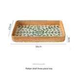 Natural Rattan Shell Tray Set - 3-Piece Square Fruit & Snack Storage