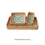 Natural Rattan Shell Tray Set - 3-Piece Square Fruit & Snack Storage