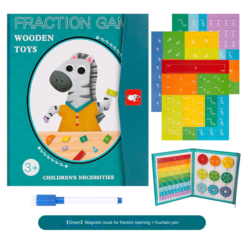 Magnetic Math Fraction Board for Kids, Zebra Design